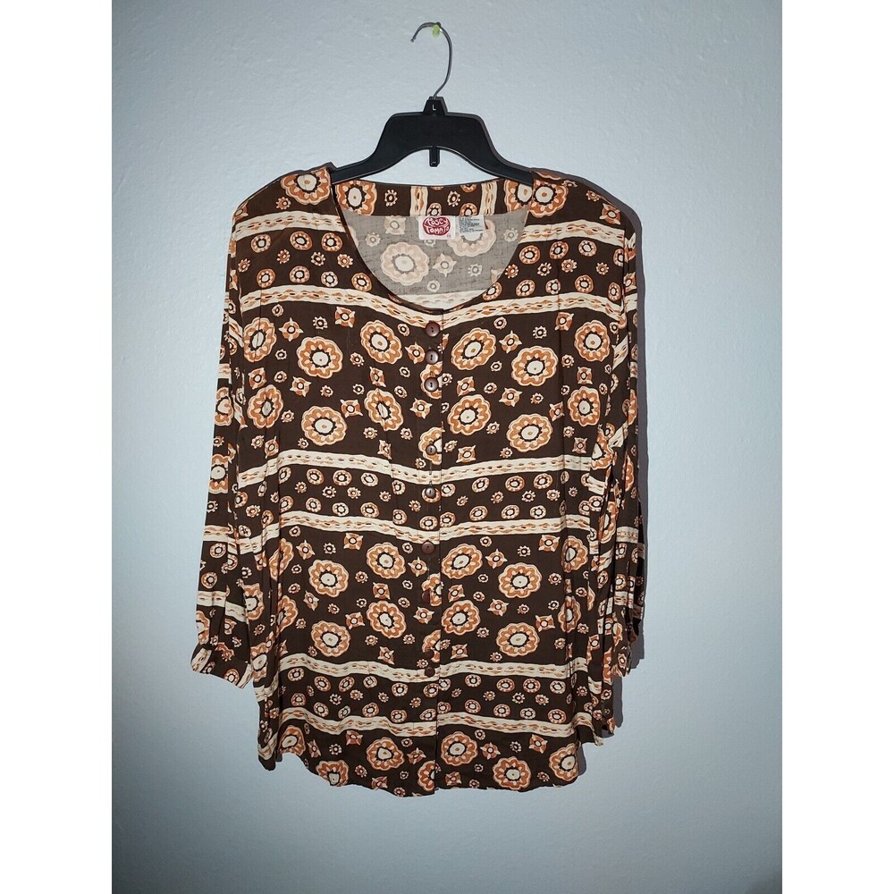 Rosey Tomato Vintage Women's Brown Blouse Top Rayon - Shoulder Pads Size 18/38